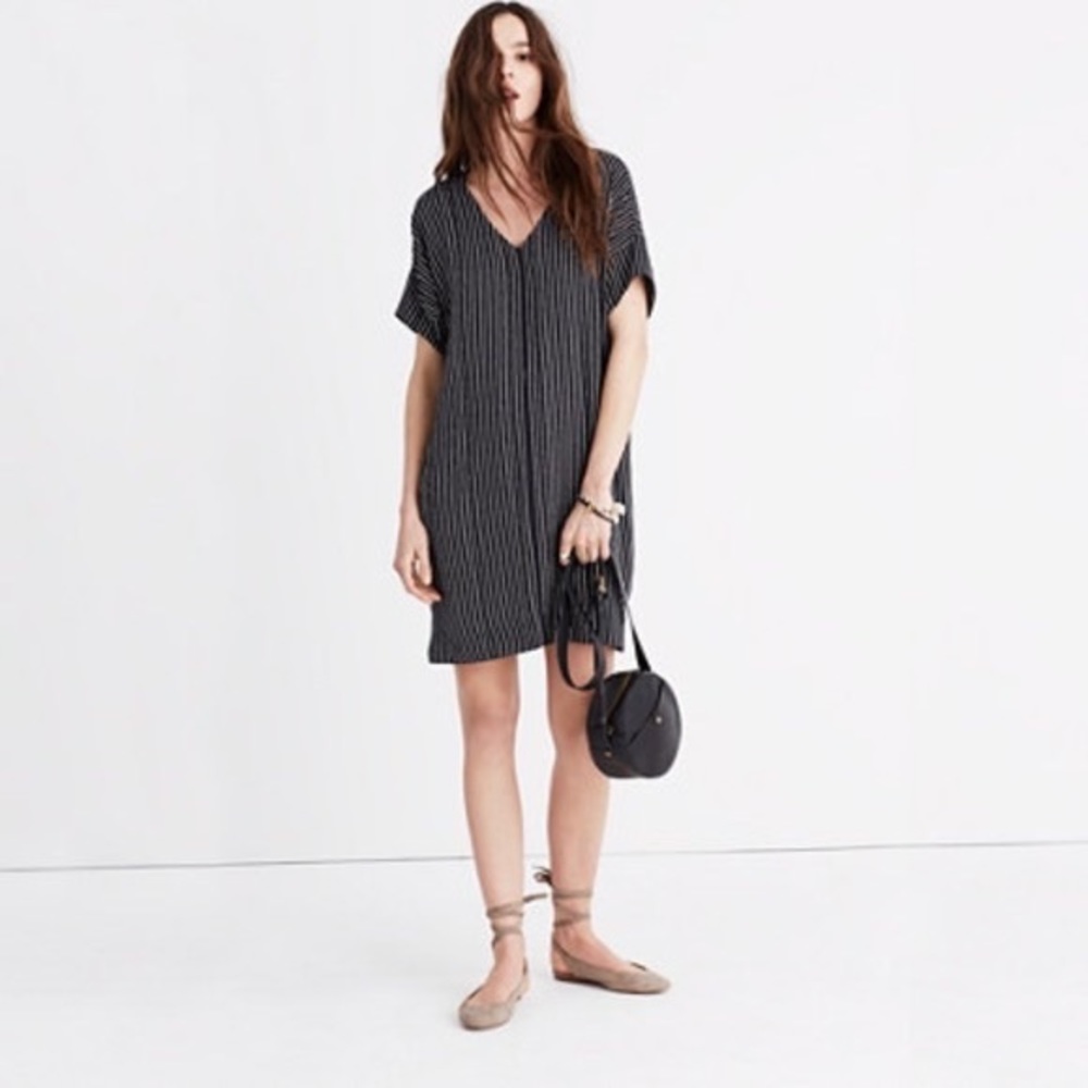 Madewell Black Striped Novel T-shirt Mini Dress